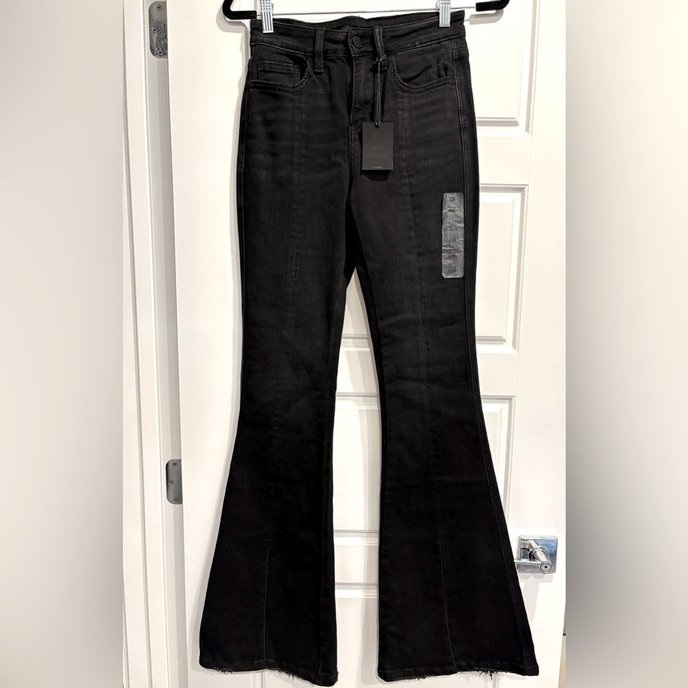Flying Monkey Black High Rise Split Flare Stretch Long Jean Womens 24 Tall NWT